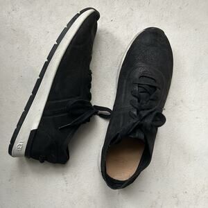 UGG Women's Adaleen Nubuck Leather Lace Up Sneakers Trainers Black Size 10